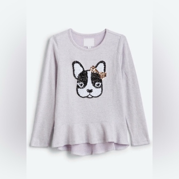 Girls Bailey Lane peplum sweater Dog sequins lilac NWT Medium 8/10 stitch fix - Picture 1 of 7